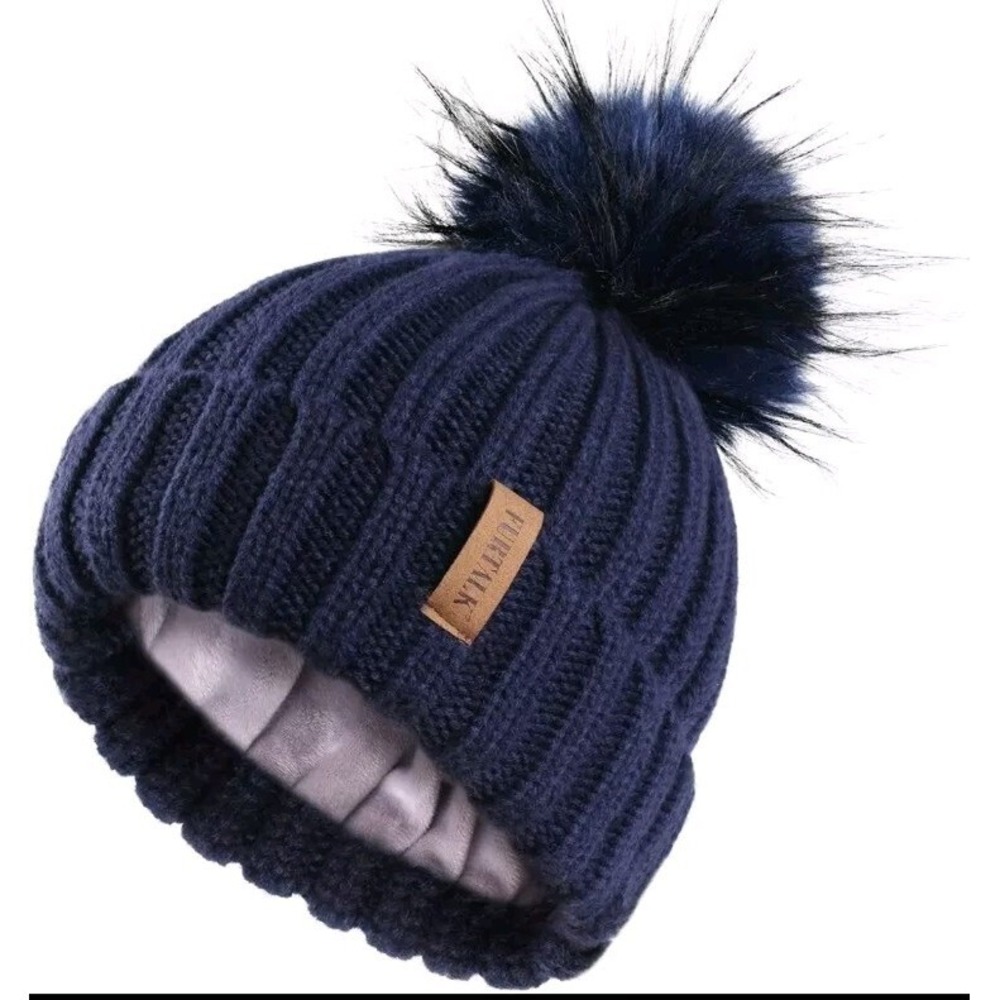 FURTALK Womens Winter Beanie Hat Fleece Lined Faux Fur Pom Pom Knitted Warm Bean
